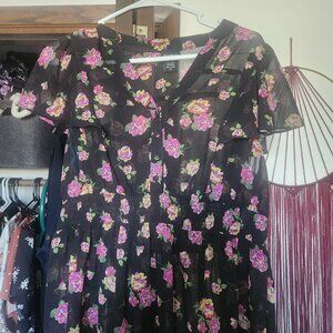 Black Floral Babydoll Top